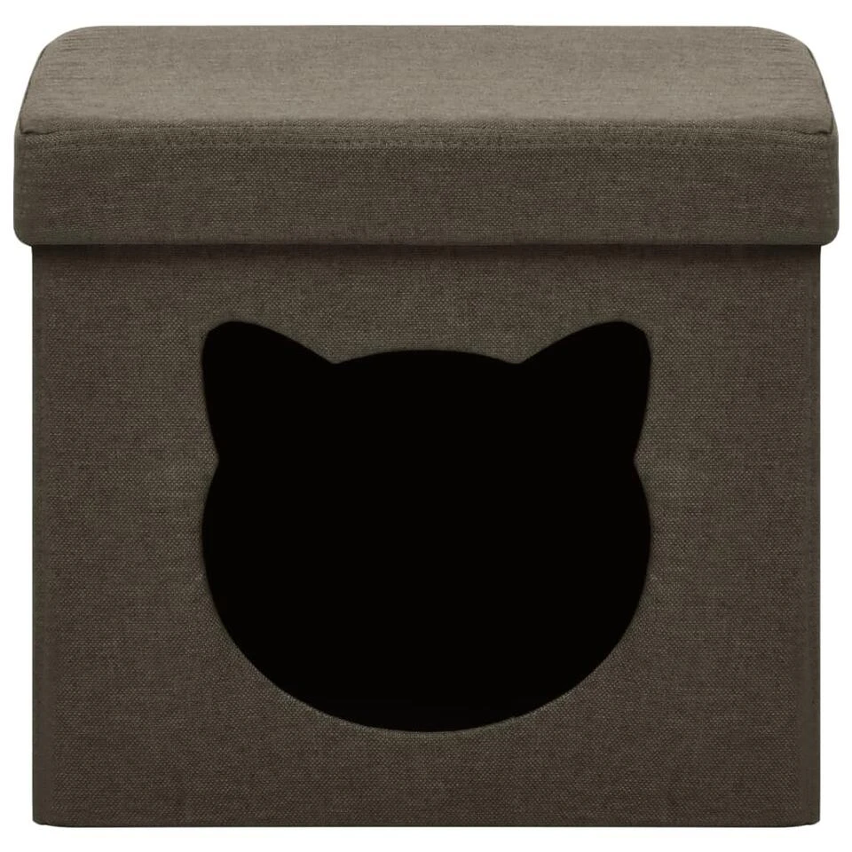 VidaXL Opbergkruk Met Kattenpatroon Inklapbaar Stof Donkerbruin 3 VidaXL Opbergkruk Met Kattenpatroon Inklapbaar Stof Donkerbruin - Image 3