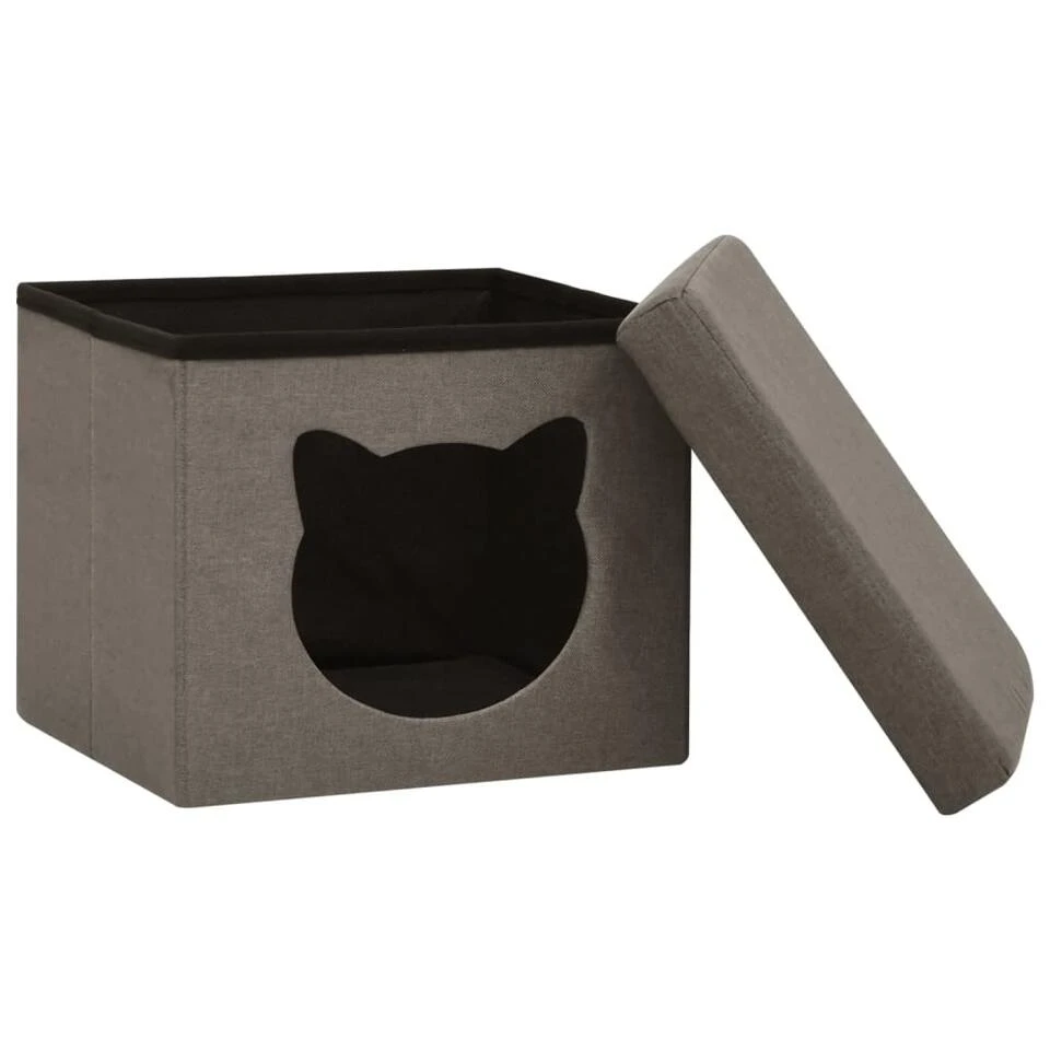 VidaXL Opbergkruk Met Kattenpatroon Inklapbaar Stof Taupe 4 VidaXL Opbergkruk Met Kattenpatroon Inklapbaar Stof Taupe - Image 4