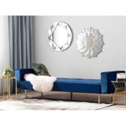 Beliani Driezitsbank - VISNES Blauw Fluweel -Relax Verkoop 09685f022da84ee6bad86291fa596814