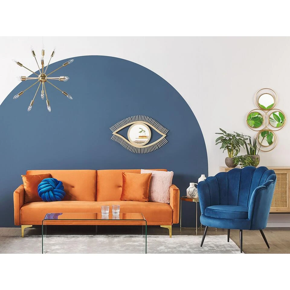 Beliani Driezitsbank - LUCAN Oranje Fluweel 4 Beliani Driezitsbank - LUCAN Oranje Fluweel - Image 4