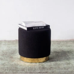 Giga Meubel Teddy Poef Zwart - Met Gouden Onderstel - Poef Quinty -Relax Verkoop 1000027540 0102