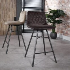 Hoyz - Barstoel Diamond Kruisframe - Velours - Grijs - Per 4 Stuks -Relax Verkoop 1000028522 0102