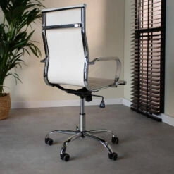 Industriële Bureaustoel Matt Wit Hoog Ecoleder - 50x55x112 Cm - Leder - Wit -Relax Verkoop 1000042412 0102