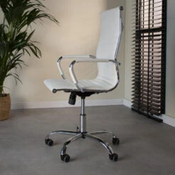 Industriële Bureaustoel Matt Wit Hoog Ecoleder - 50x55x112 Cm - Leder - Wit -Relax Verkoop 1000042412 0103