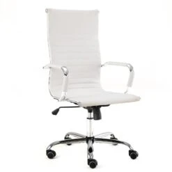 Industriële Bureaustoel Matt Wit Hoog Ecoleder - 50x55x112 Cm - Leder - Wit