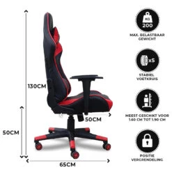 Gamestoel Las Vegas - Zwart / Rood - Gaming Stoel - Bureaustoel -Relax Verkoop 1000050254 0102