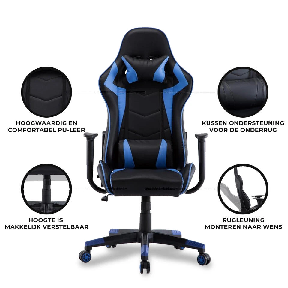 Gamestoel Las Vegas - Zwart / Blauw - Gaming Stoel - Bureaustoel 4 Gamestoel Las Vegas - Zwart / Blauw - Gaming Stoel - Bureaustoel - Image 4