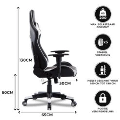 Gamestoel Las Vegas - Zwart / Wit - Gaming Stoel - Bureaustoel -Relax Verkoop 1000050265 0102