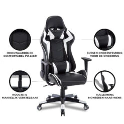 Gamestoel Las Vegas - Zwart / Wit - Gaming Stoel - Bureaustoel -Relax Verkoop 1000050265 0103