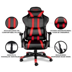 Ocazi Chicago Gaming Stoel - Bureaustoel - Zwart/Rood -Relax Verkoop 1000050275 0103