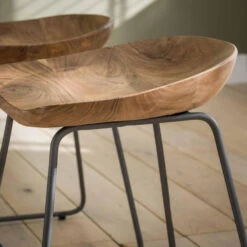 Giga Meubel Houten Krukje - Acaciahout - Naturel - Metalen Frame -Relax Verkoop 1000052107 0102