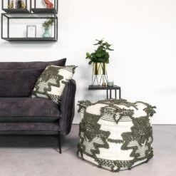 Giga Meubel Poef Kubus Groen/Grijs - 45x45x45cm - Poef Liam -Relax Verkoop 1000054497 0104