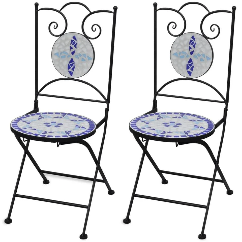 VidaXL Bistrostoelen Inklapbaar 2 St Keramiek Blauw En Wit 1 VidaXL Bistrostoelen Inklapbaar 2 St Keramiek Blauw En Wit