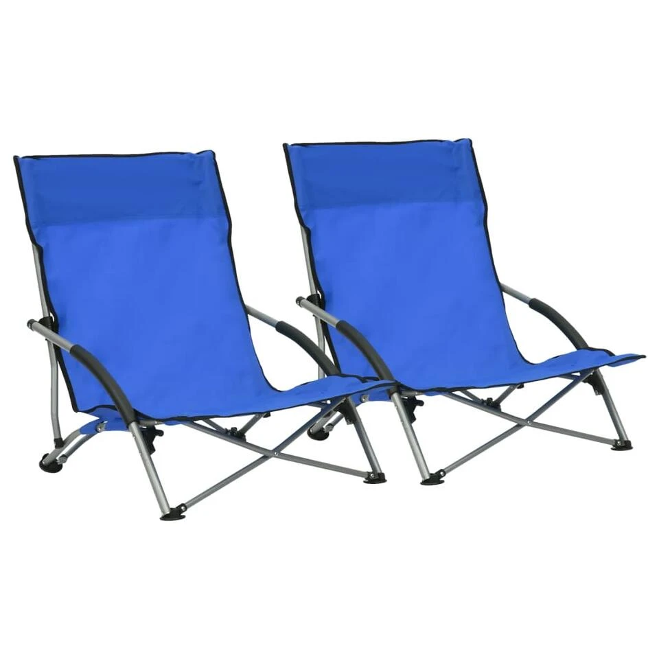 VidaXL Strandstoelen 2 St Inklapbaar Stof Blauw 1 VidaXL Strandstoelen 2 St Inklapbaar Stof Blauw