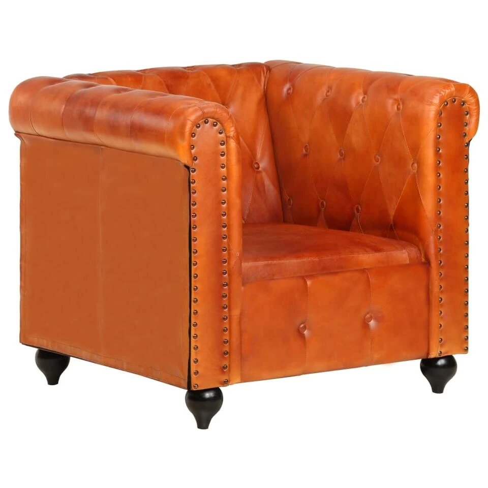 VidaXL Fauteuil Chesterfield-stijl Echt Leer Tan 1 VidaXL Fauteuil Chesterfield-stijl Echt Leer Tan