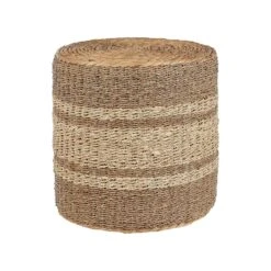 Beliani Poef BARBEL - Beige Waterhyacinth, Zeewier, Palmblad