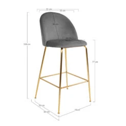 Giga Meubel Barstoel Velvet Grijs Brass - Zithoogte 77cm -Relax Verkoop 1000069027 0102