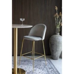 Giga Meubel Barstoel Velvet Grijs Brass - Zithoogte 77cm -Relax Verkoop 1000069027 0103