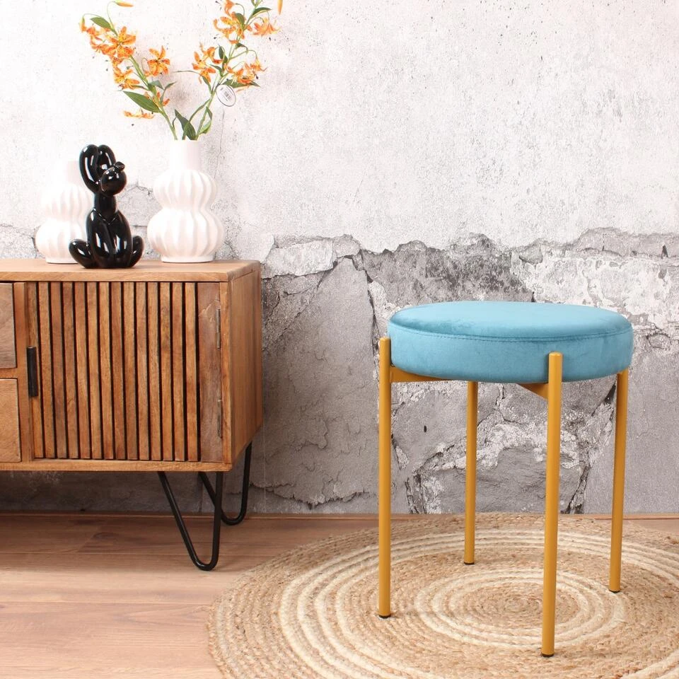 DS4U® Mika Velvet Kruk - Stof - Blauw 2 DS4U® Mika Velvet Kruk - Stof - Blauw - Image 2