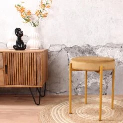 DS4U® Mika Velvet Kruk - Stof - Goudkleurig -Relax Verkoop 1000093830 0102