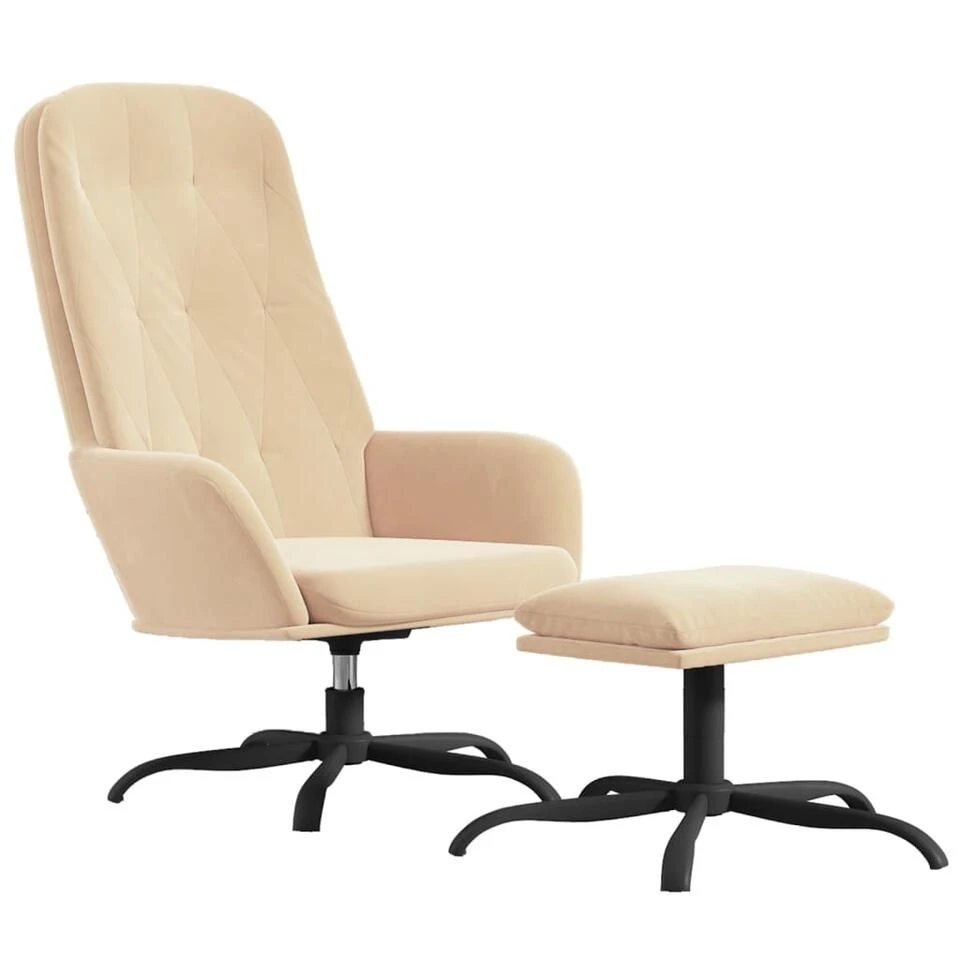 VidaXL Relaxstoel Met Voetenbank Crèmewit Fluweel 1 VidaXL Relaxstoel Met Voetenbank Crèmewit Fluweel