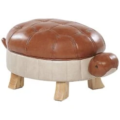 Beliani Dierenhocker TURTLE - Bruin Kunstleer