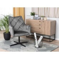 Beliani Fauteuil VAKSALA - Grijs Fluweel -Relax Verkoop 1853c4e1274d4d17b0c504c072603b0e