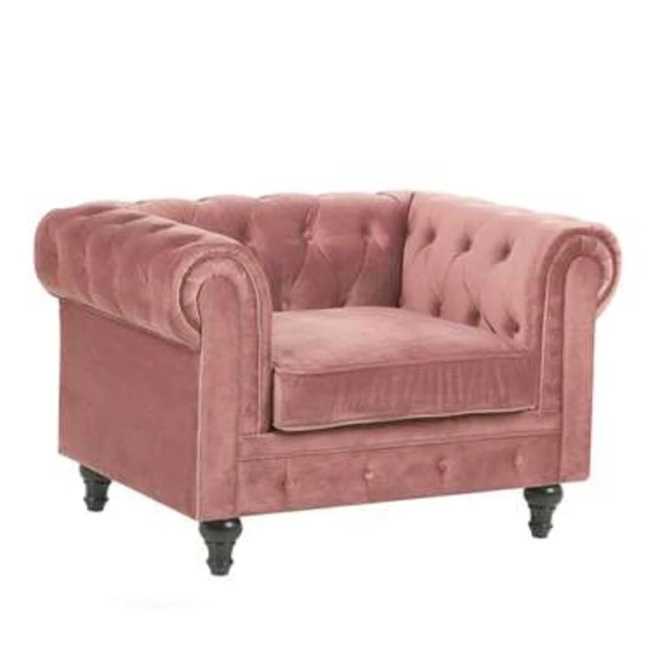 Beliani Fauteuil CHESTERFIELD - Roze Fluweel 1 Beliani Fauteuil CHESTERFIELD - Roze Fluweel
