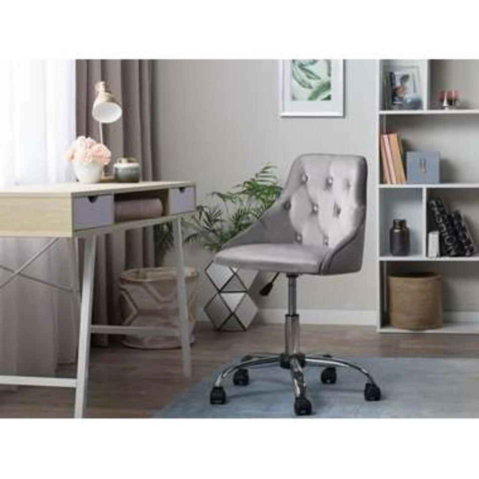 Beliani Bureaustoel PARRISH - Grijs Fluweel 2 Beliani Bureaustoel PARRISH - Grijs Fluweel - Image 2