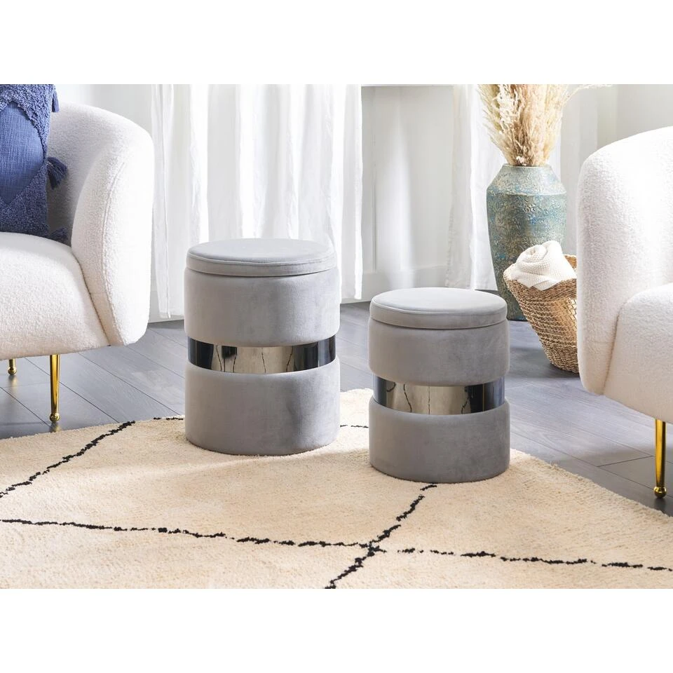 Beliani Poef DORIS - Grijs Fluweel 2 Beliani Poef DORIS - Grijs Fluweel - Image 2