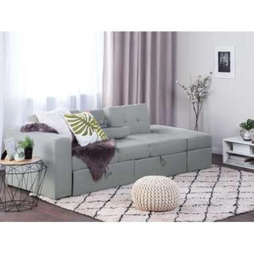 Beliani Driezitsbank - FALSTER Grijs Polyester 2 Beliani Driezitsbank - FALSTER Grijs Polyester - Image 2