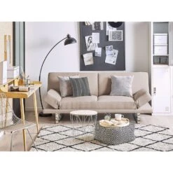 Beliani Slaapbank - YORK Beige Polyester -Relax Verkoop 495129781d514ef08efa799890928448