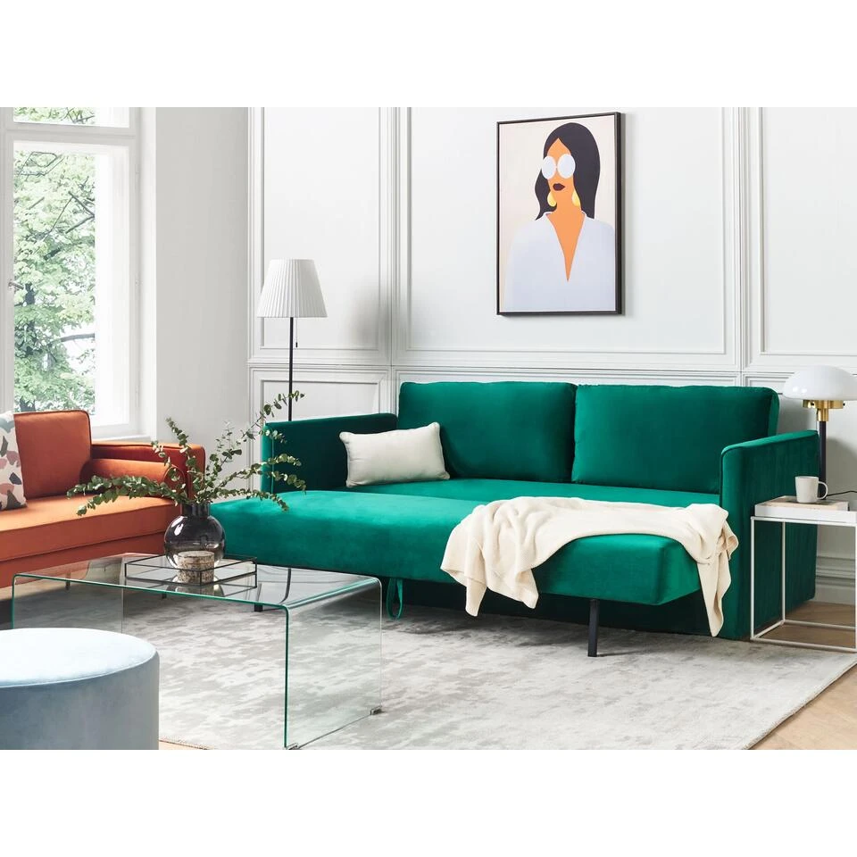 Beliani Driezitsbank - EKSJO Groen Fluweel 4 Beliani Driezitsbank - EKSJO Groen Fluweel - Image 4