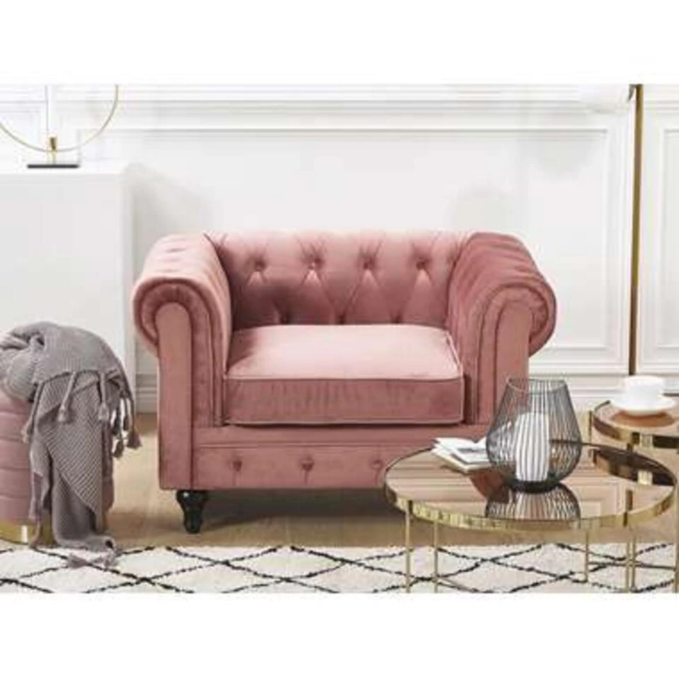Beliani Fauteuil CHESTERFIELD - Roze Fluweel 2 Beliani Fauteuil CHESTERFIELD - Roze Fluweel - Image 2