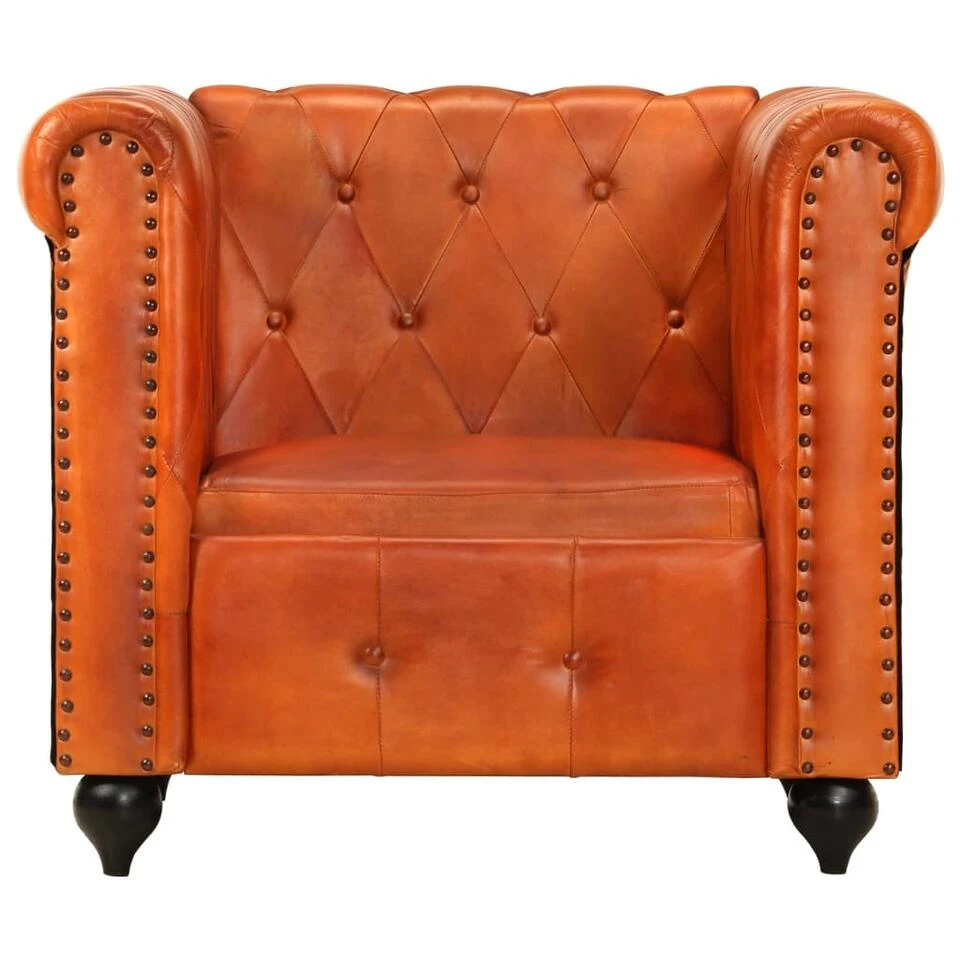 VidaXL Fauteuil Chesterfield-stijl Echt Leer Tan 3 VidaXL Fauteuil Chesterfield-stijl Echt Leer Tan - Image 3