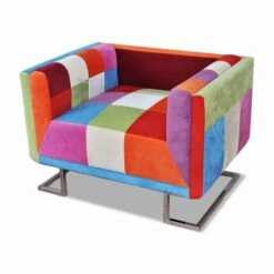 VidaXL Fauteuil Met Patchwork Ontwerp En Verchroomde Poten Kubus Stof -Relax Verkoop 7135fe78caa84f81bf798f7e9af8c5d6