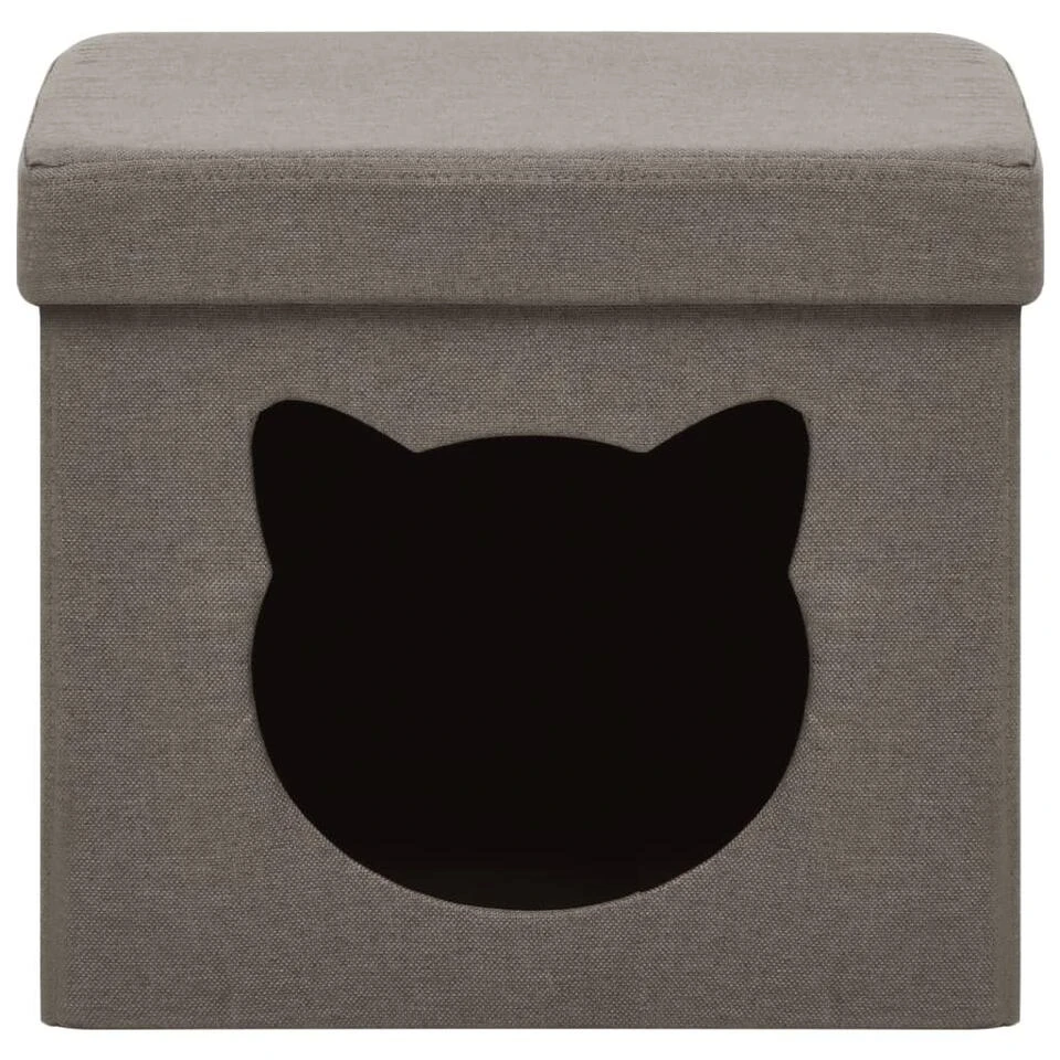 VidaXL Opbergkruk Met Kattenpatroon Inklapbaar Stof Taupe 3 VidaXL Opbergkruk Met Kattenpatroon Inklapbaar Stof Taupe - Image 3