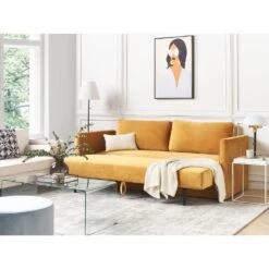 Beliani Driezitsbank - EKSJO Geel Fluweel -Relax Verkoop 780a109bf8d841eca1bfd955be535dbe