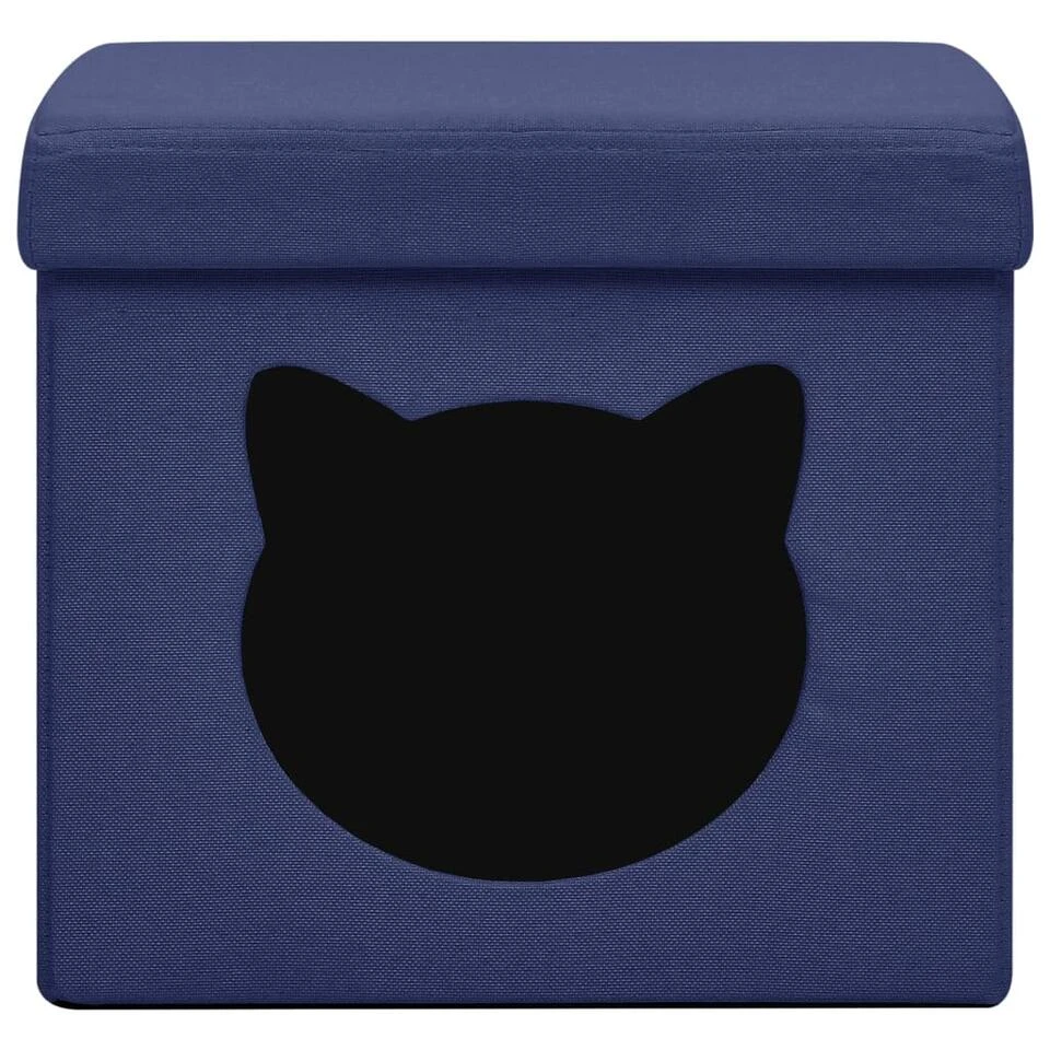 VidaXL Opbergkruk Met Kattenpatroon Inklapbaar Stof Blauw 3 VidaXL Opbergkruk Met Kattenpatroon Inklapbaar Stof Blauw - Image 3