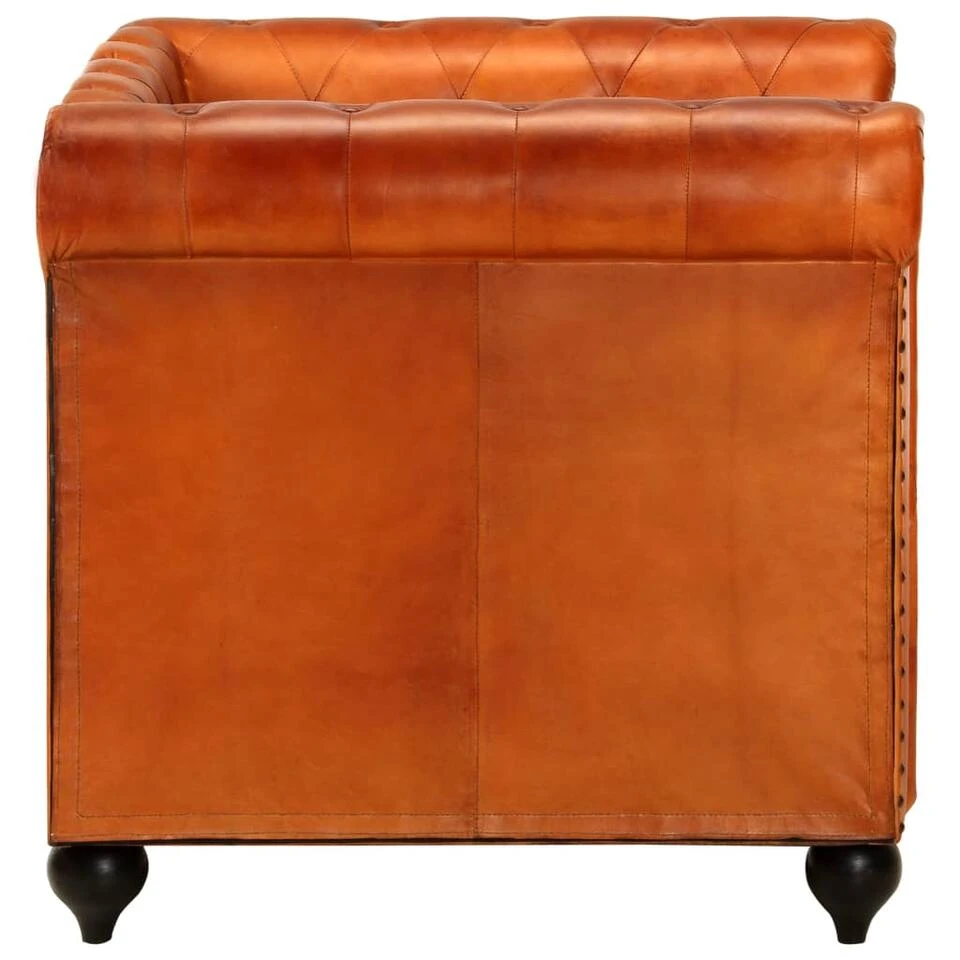 VidaXL Fauteuil Chesterfield-stijl Echt Leer Tan 4 VidaXL Fauteuil Chesterfield-stijl Echt Leer Tan - Image 4