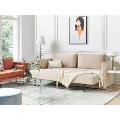 Beliani Driezitsbank - EKSJO Beige Fluweel -Relax Verkoop dff2f80b2ba647caaf5c876742e3d835