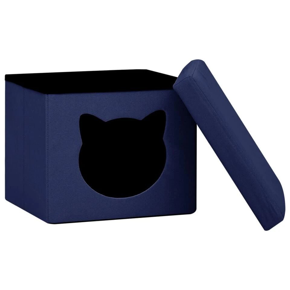 VidaXL Opbergkruk Met Kattenpatroon Inklapbaar Stof Blauw 4 VidaXL Opbergkruk Met Kattenpatroon Inklapbaar Stof Blauw - Image 4