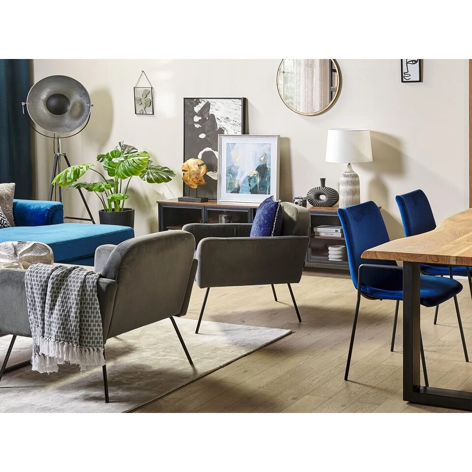 Beliani Fauteuil NARKEN - Grijs Fluweel 4 Beliani Fauteuil NARKEN - Grijs Fluweel - Image 4